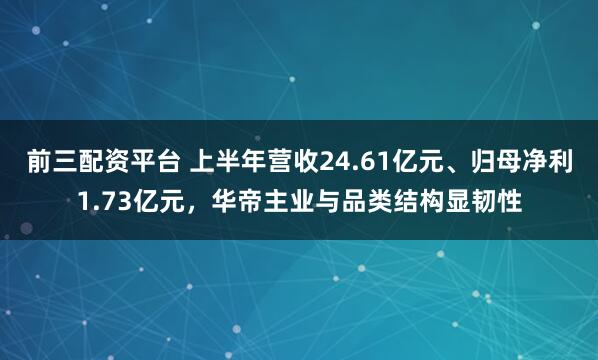 前三配资平台 上半年营收24.61亿元、归母净利1.73亿元，华帝主业与品类结构显韧性
